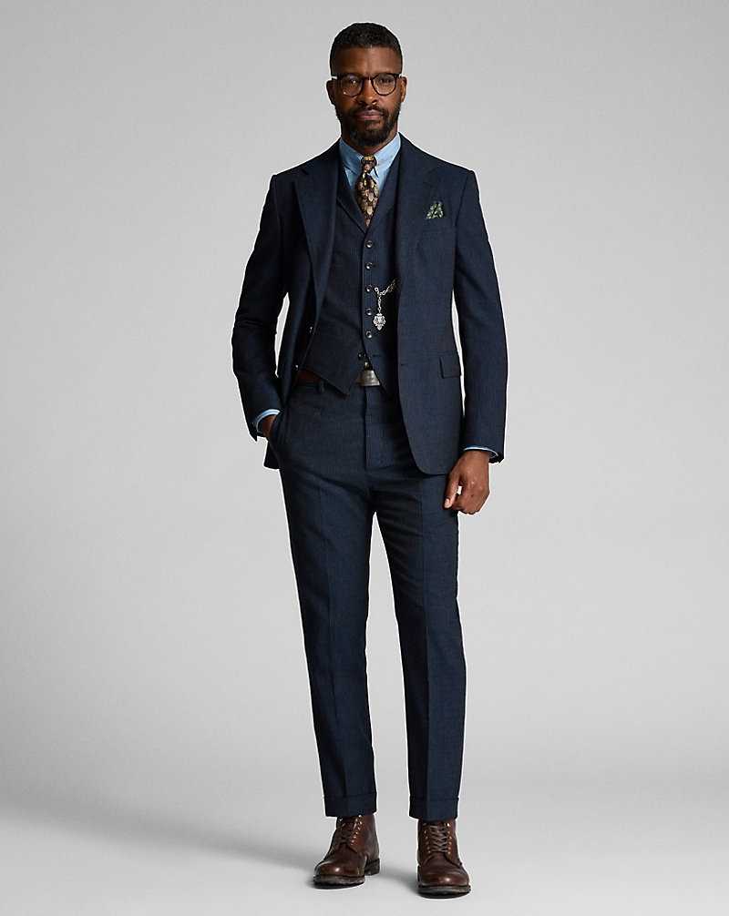 Trajes Ralph Lauren Striped Herringbone Hombre Navy/White | JELOBNX-64 - vista 3