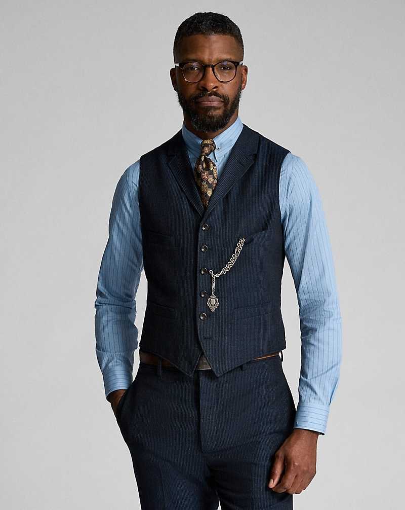 Trajes Ralph Lauren Striped Herringbone Notch-Lapel Gilet Hombre Navy/White | FBPJKGI-39 - vista 2