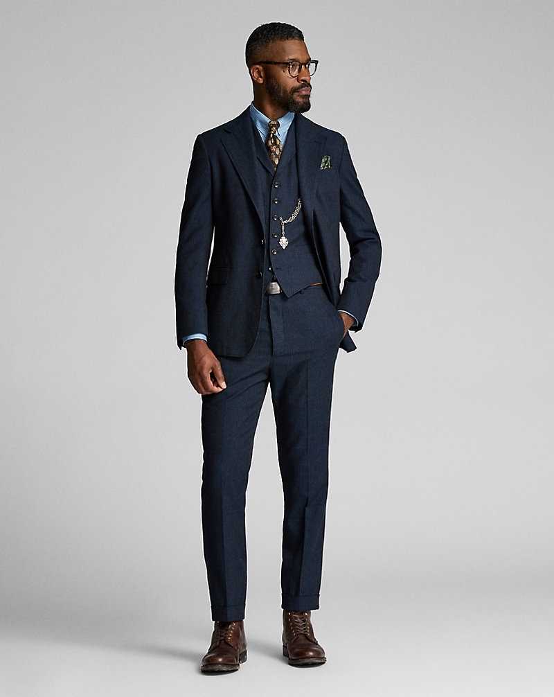 Trajes Ralph Lauren Striped Herringbone Notch-Lapel Gilet Hombre Navy/White | FBPJKGI-39 - vista 3