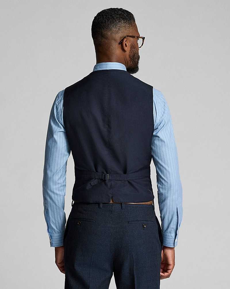 Trajes Ralph Lauren Striped Herringbone Notch-Lapel Gilet Hombre Navy/White | FBPJKGI-39 - vista 4