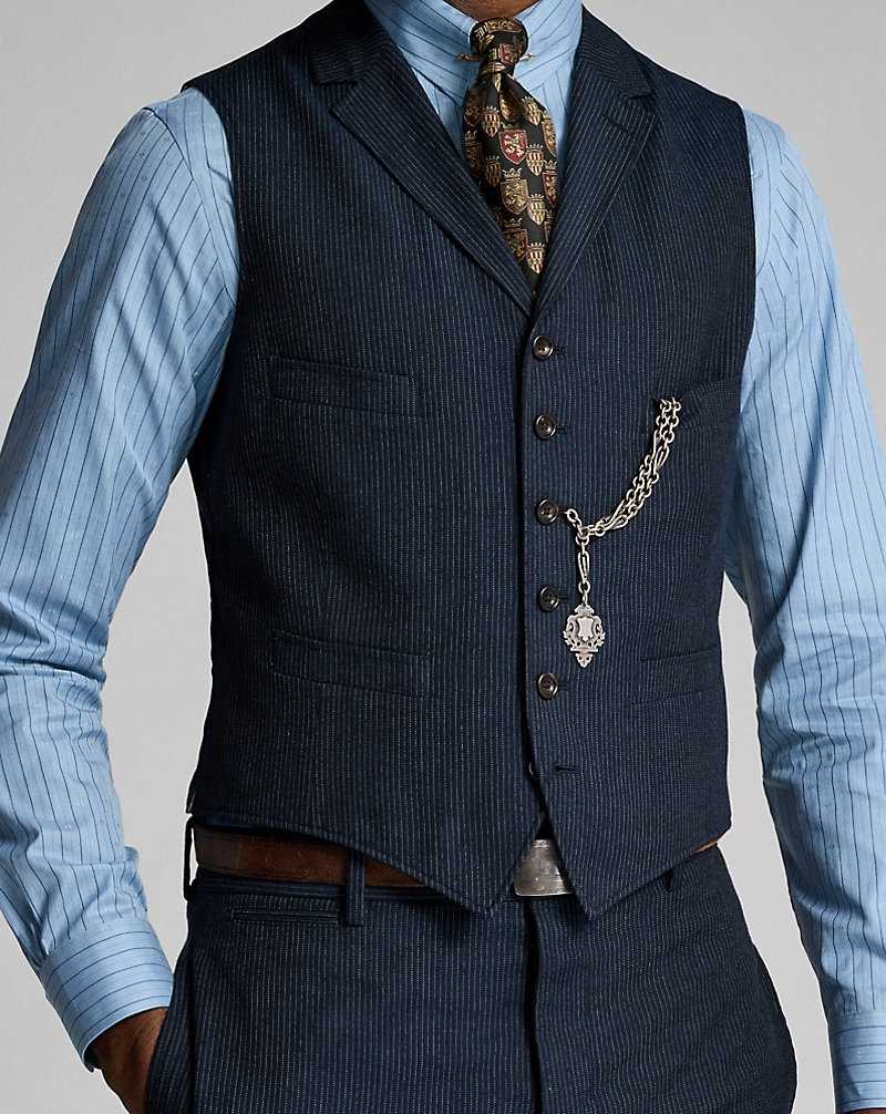 Trajes Ralph Lauren Striped Herringbone Notch-Lapel Gilet Hombre Navy/White | FBPJKGI-39 - vista 5