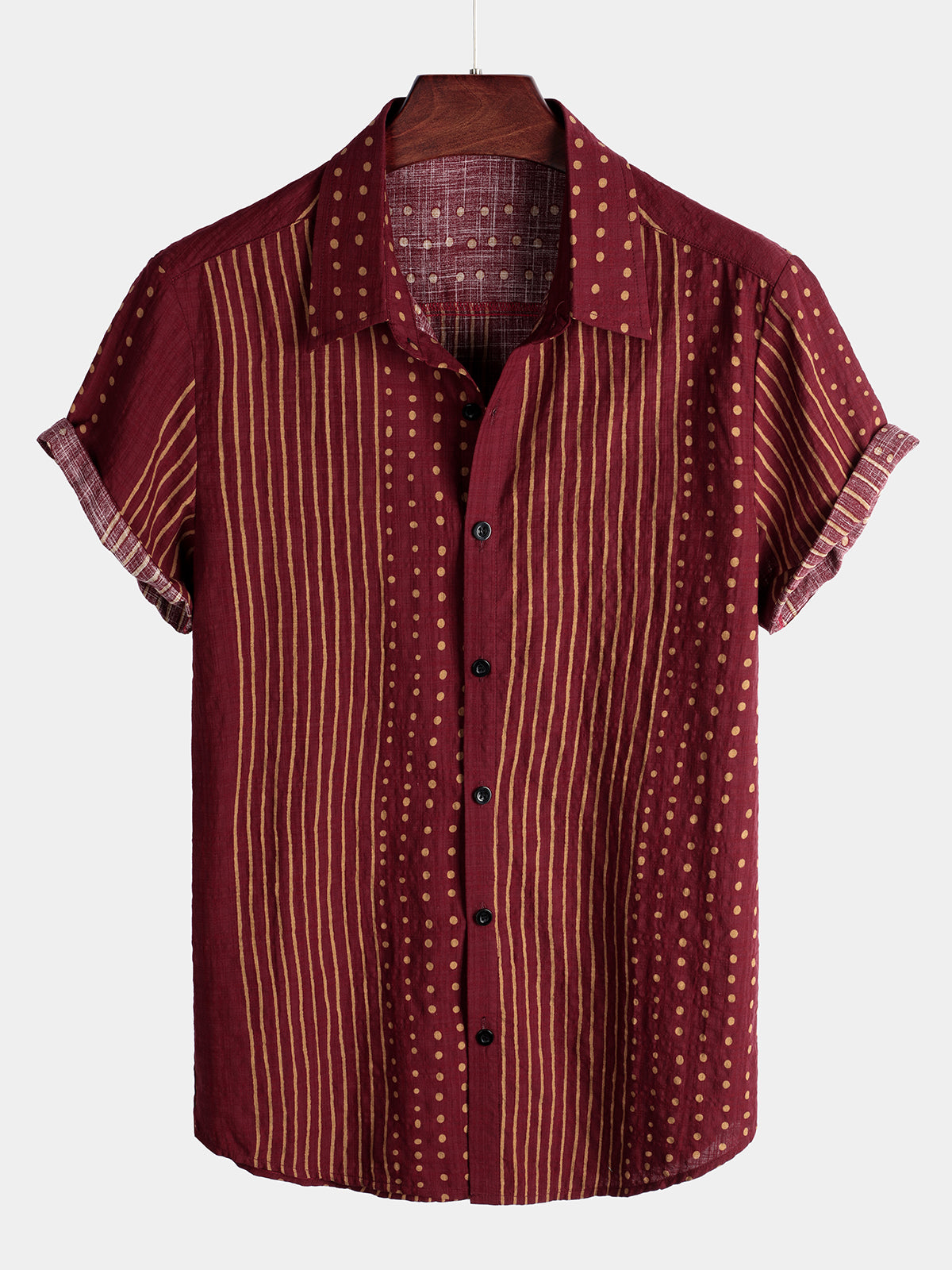 Camisa transpirable de algodón de manga corta a rayas para hombre