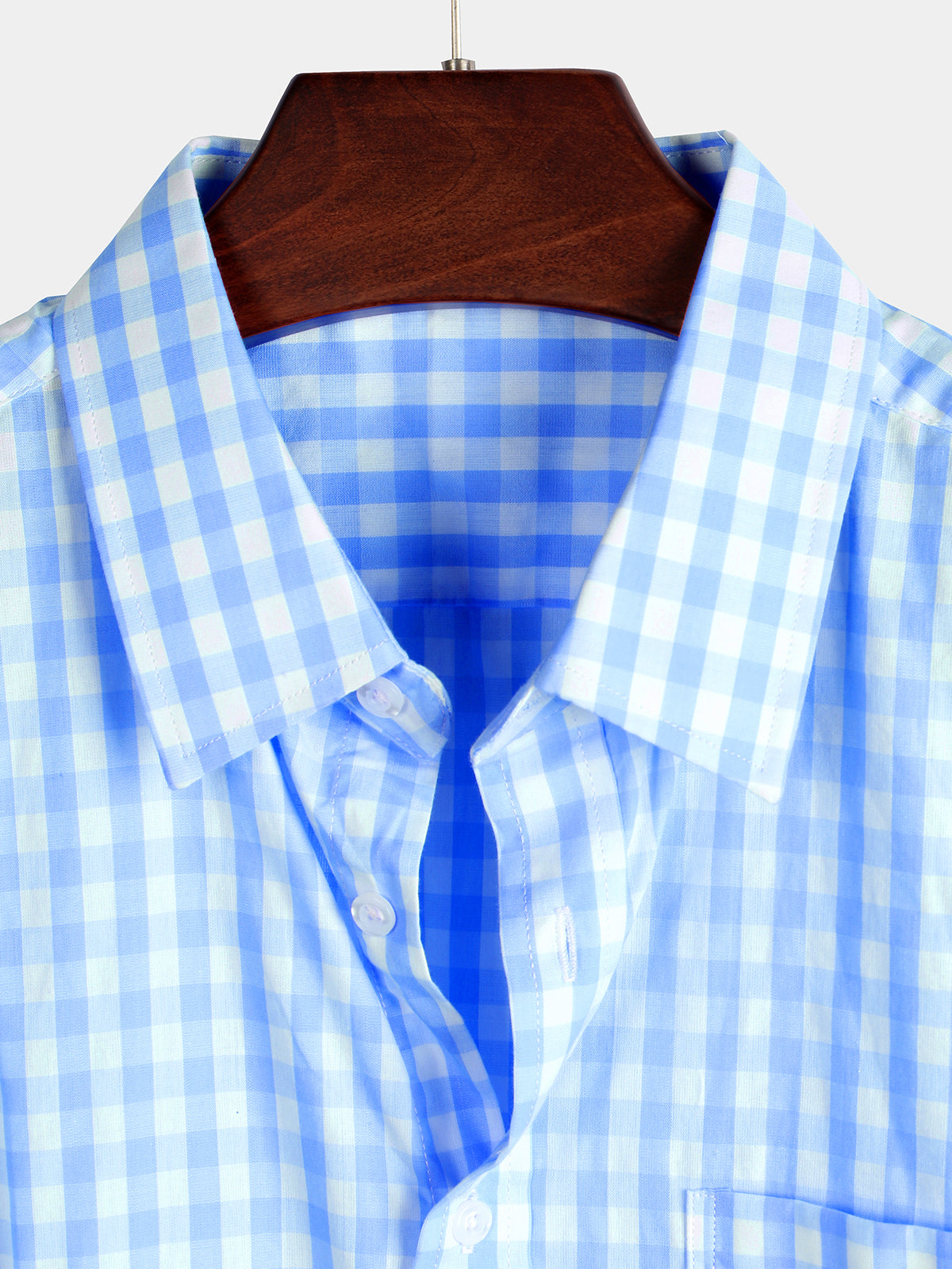 Casual de color sólido a cuadros de algodón Pockecamiseta para hombre