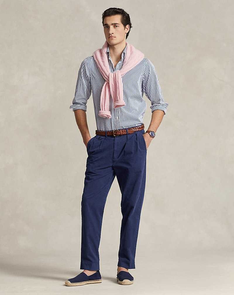 Unisex Collection Ralph Lauren Custom Fit Striped Poplin Hombre 5412 White/Blue | RZLBMVW-43 - vista 3
