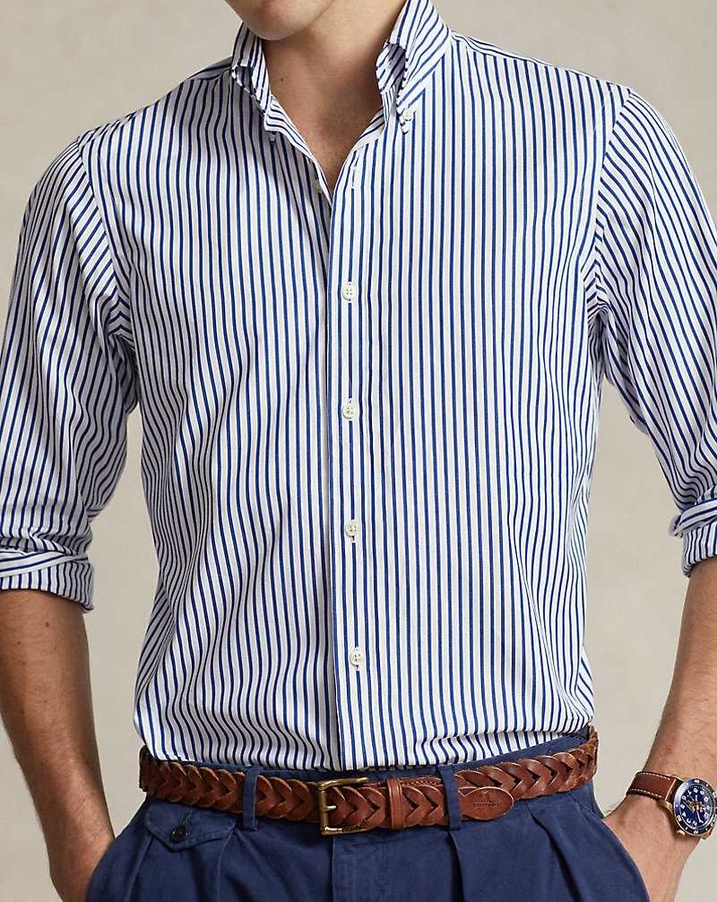 Unisex Collection Ralph Lauren Custom Fit Striped Poplin Hombre 5412 White/Blue | RZLBMVW-43 - vista 5