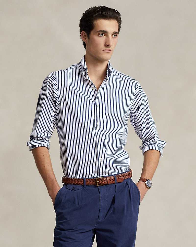 Unisex Collection Ralph Lauren Custom Fit Striped Poplin Hombre 5412 White/Blue | RZLBMVW-43 - vista 1