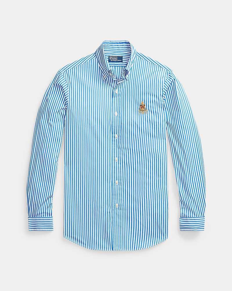Unisex Collection Ralph Lauren Custom Fit Crest Striped Poplin Hombre 5411 White/Blue | WQCXSYG-76 - vista 2
