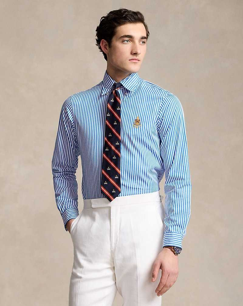 Unisex Collection Ralph Lauren Custom Fit Crest Striped Poplin Hombre 5411 White/Blue | WQCXSYG-76 - vista 3