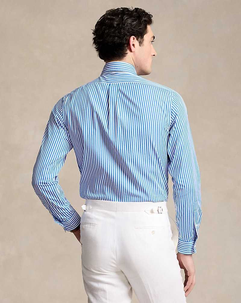Unisex Collection Ralph Lauren Custom Fit Crest Striped Poplin Hombre 5411 White/Blue | WQCXSYG-76 - vista 4