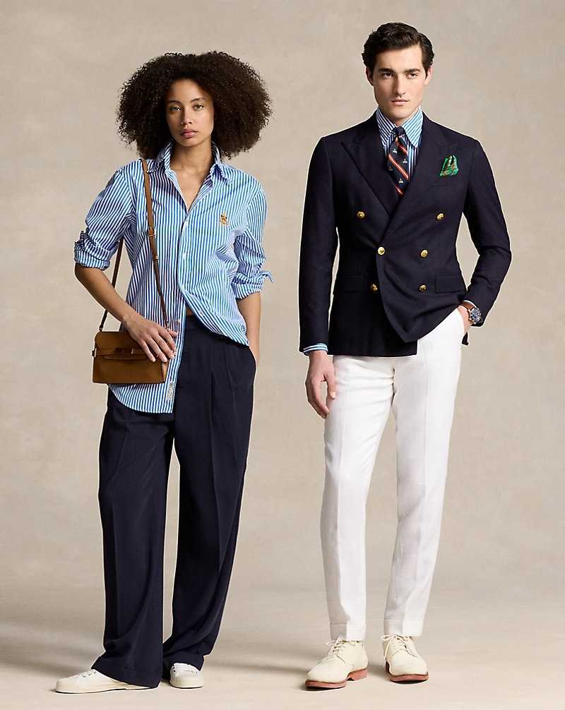 Unisex Collection Ralph Lauren Custom Fit Crest Striped Poplin Hombre 5411 White/Blue | WQCXSYG-76 - vista 1