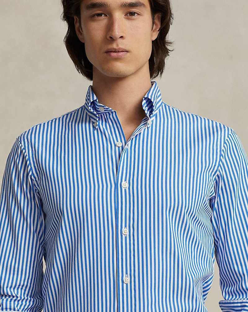 Unisex Collection Ralph Lauren Custom Fit Striped Poplin Hombre White/Blue | XLYWKRO-82 - vista 5
