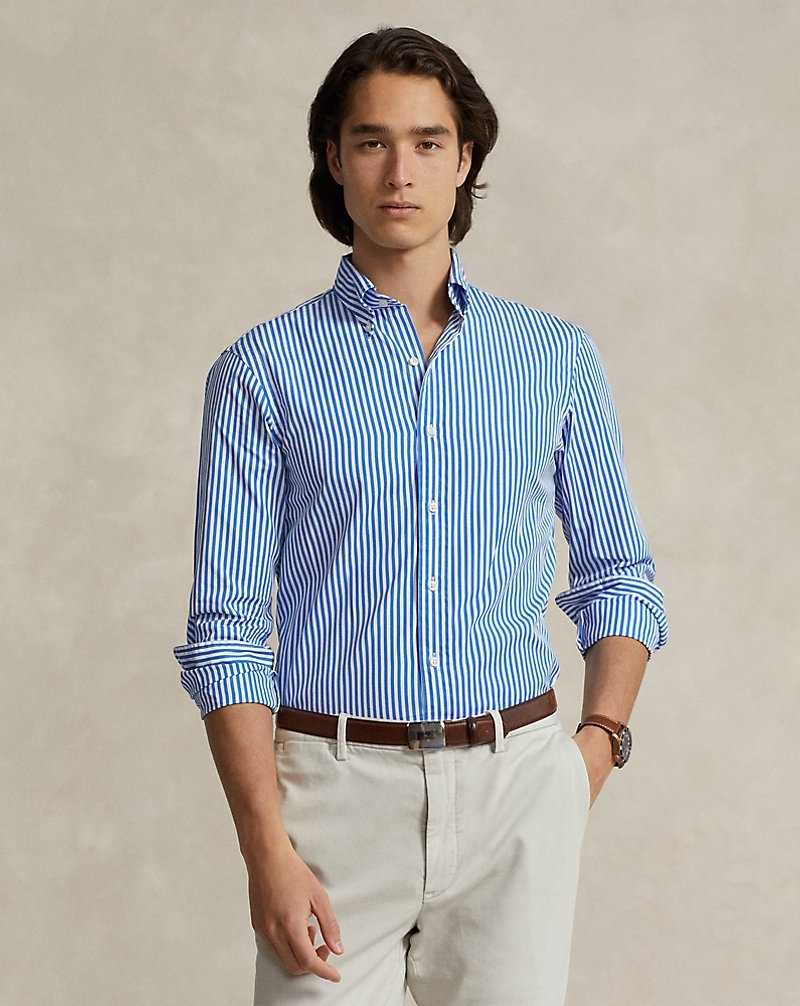 Unisex Collection Ralph Lauren Custom Fit Striped Poplin Hombre White/Blue | XLYWKRO-82 - vista 1