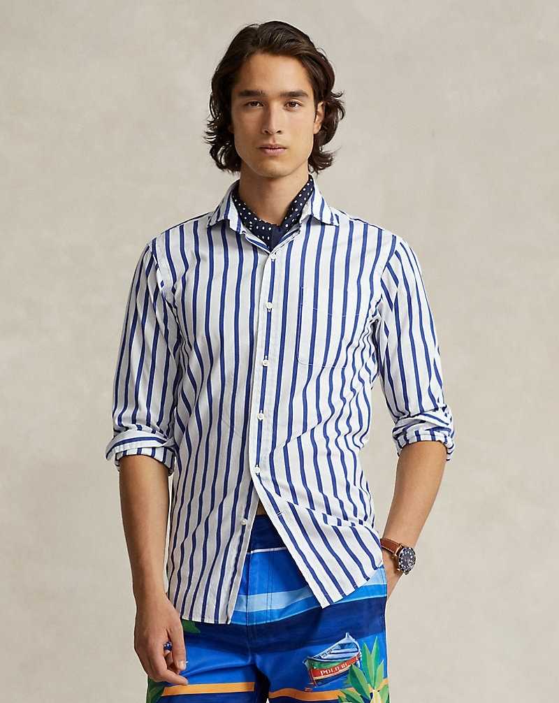 Unisex Collection Ralph Lauren Custom Fit Striped Poplin Hombre White/Blue | RZCUIOP-35 - vista 3