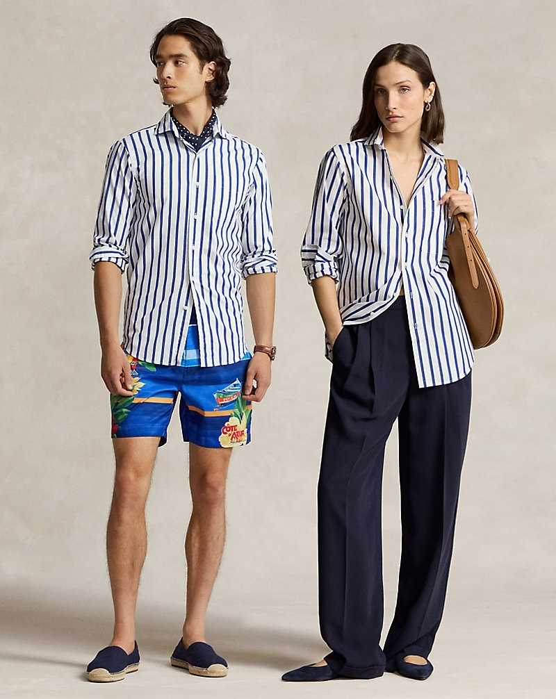 Unisex Collection Ralph Lauren Custom Fit Striped Poplin Hombre White/Blue | RZCUIOP-35 - vista 1