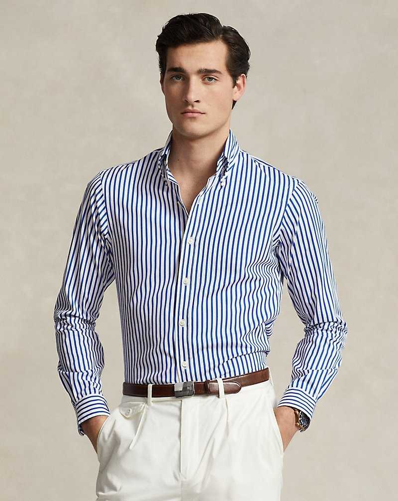 Unisex Collection Ralph Lauren Custom Fit Striped Poplin Mujer Blue/White | OHDUNQS-12 - vista 3