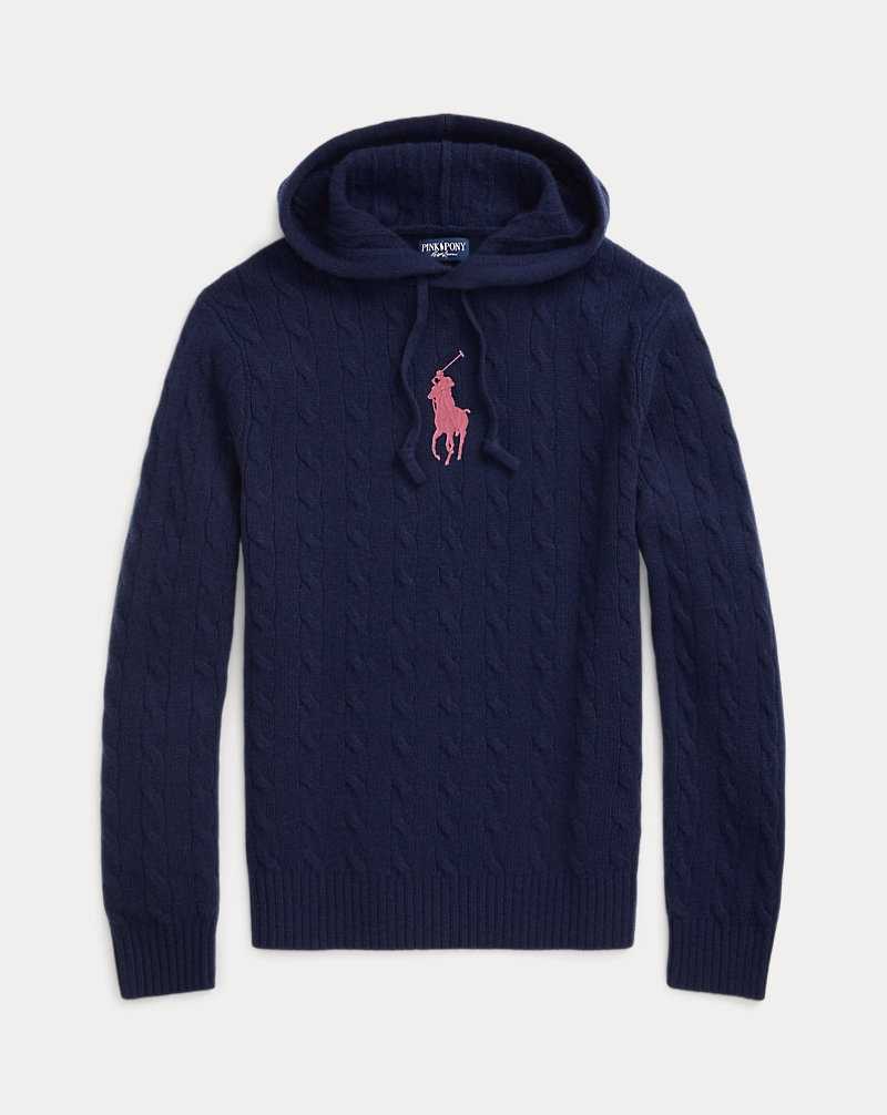 Unisex Collection Ralph Lauren Pink Pony Cable Cashmere Hooded Hombre Azul Marino | NWSEFHM-60 - vista 2
