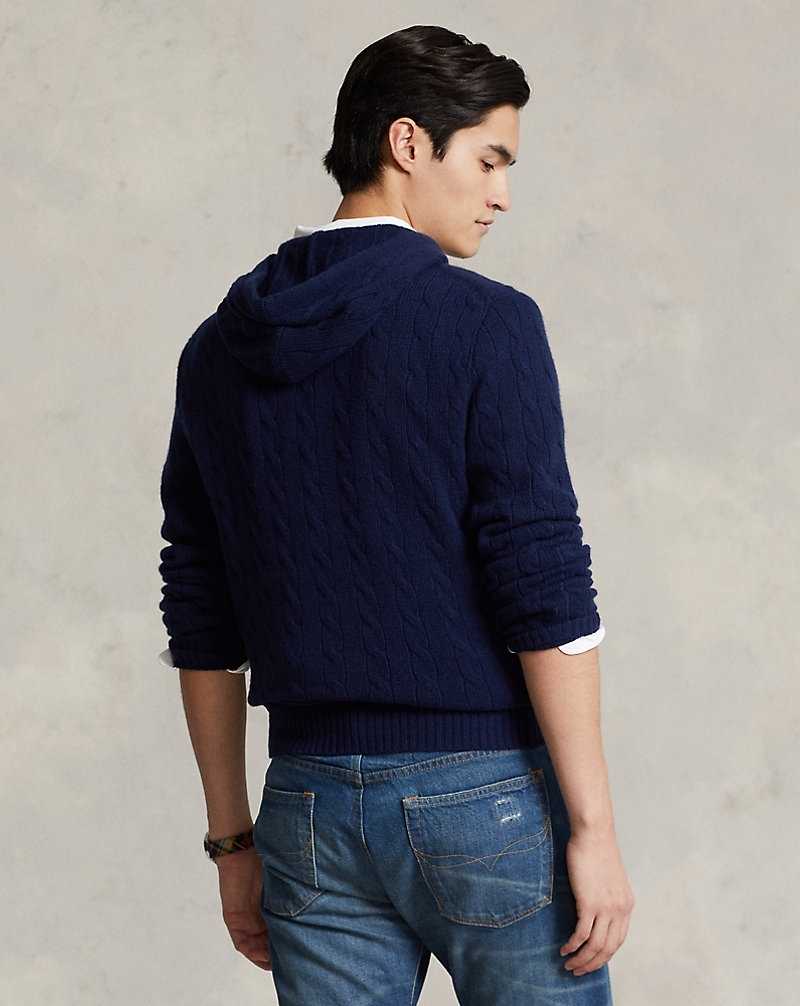 Unisex Collection Ralph Lauren Pink Pony Cable Cashmere Hooded Hombre Azul Marino | NWSEFHM-60 - vista 4