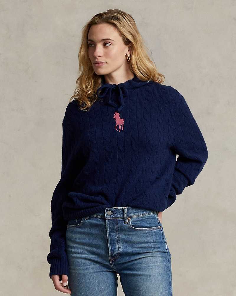Unisex Collection Ralph Lauren Pink Pony Cable Cashmere Hooded Hombre Azul Marino | NWSEFHM-60 - vista 5