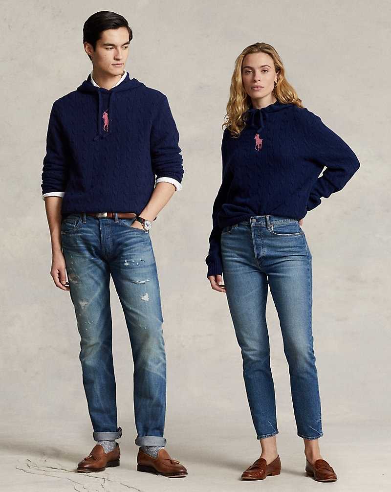 Unisex Collection Ralph Lauren Pink Pony Cable Cashmere Hooded Hombre Azul Marino | NWSEFHM-60 - vista 1