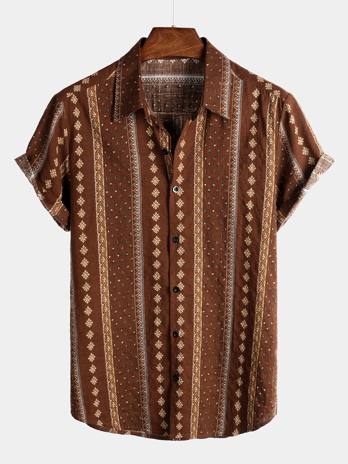 Camisa vintage de algodón Hawaiian de manga corta para hombre