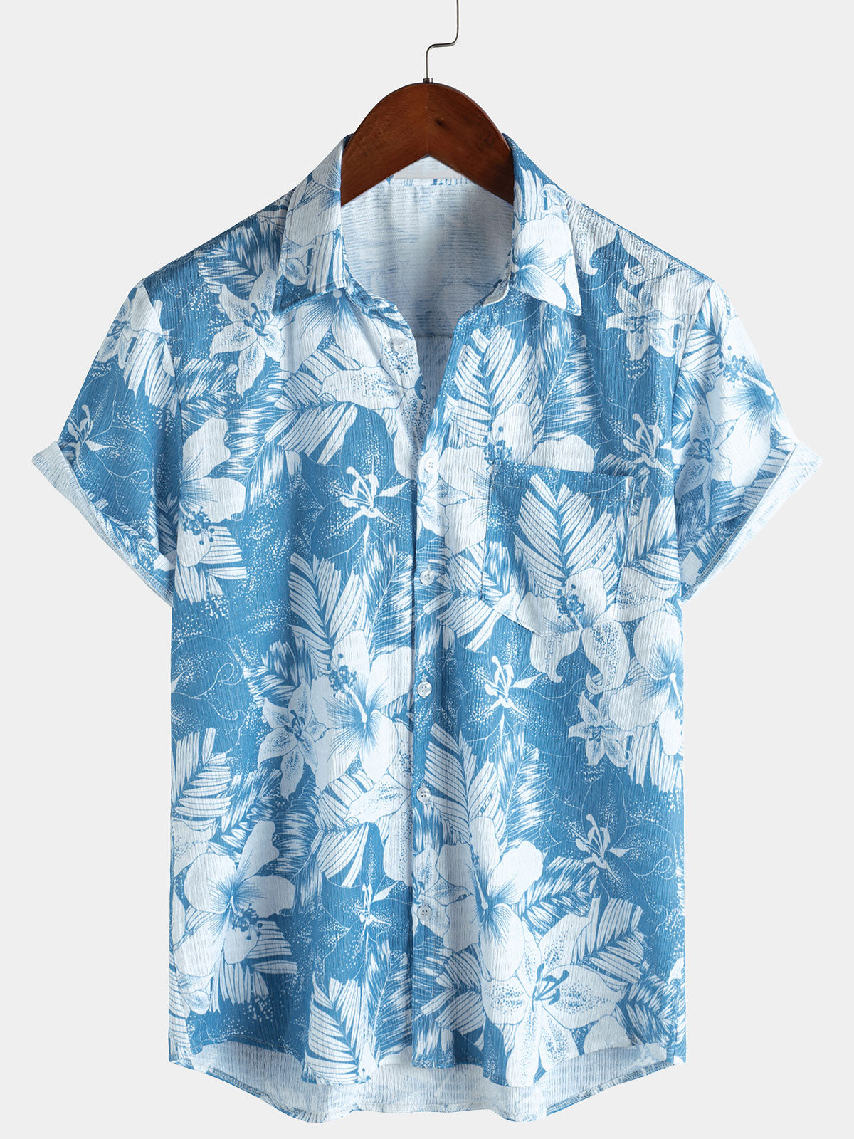 Camisa Blue Tropical estampado Summer Beach de manga corta para hombre