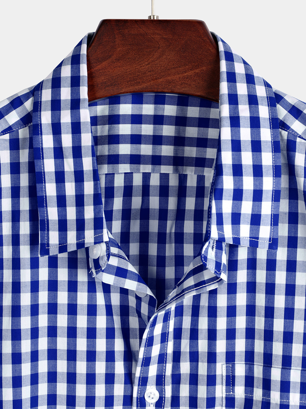 Casual de color sólido a cuadros de algodón Pockecamiseta para hombre