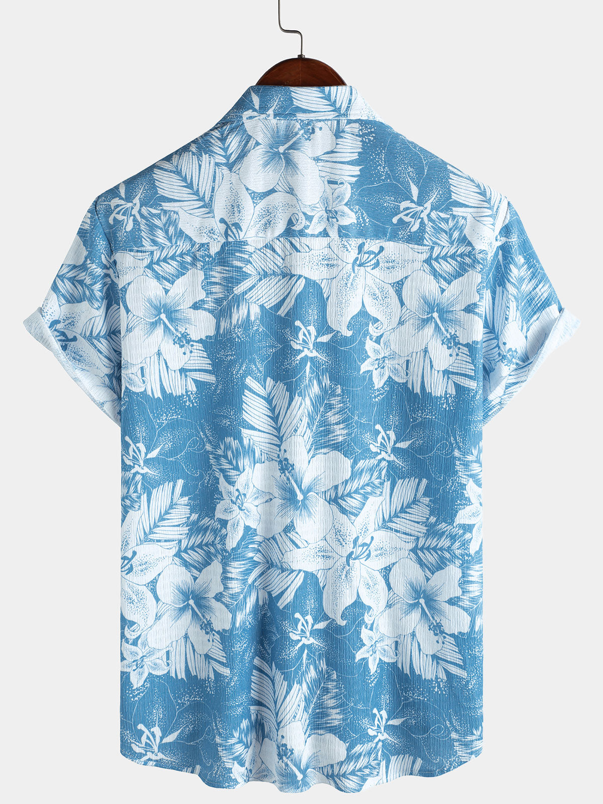 Camisa Blue Tropical estampado Summer Beach de manga corta para hombre