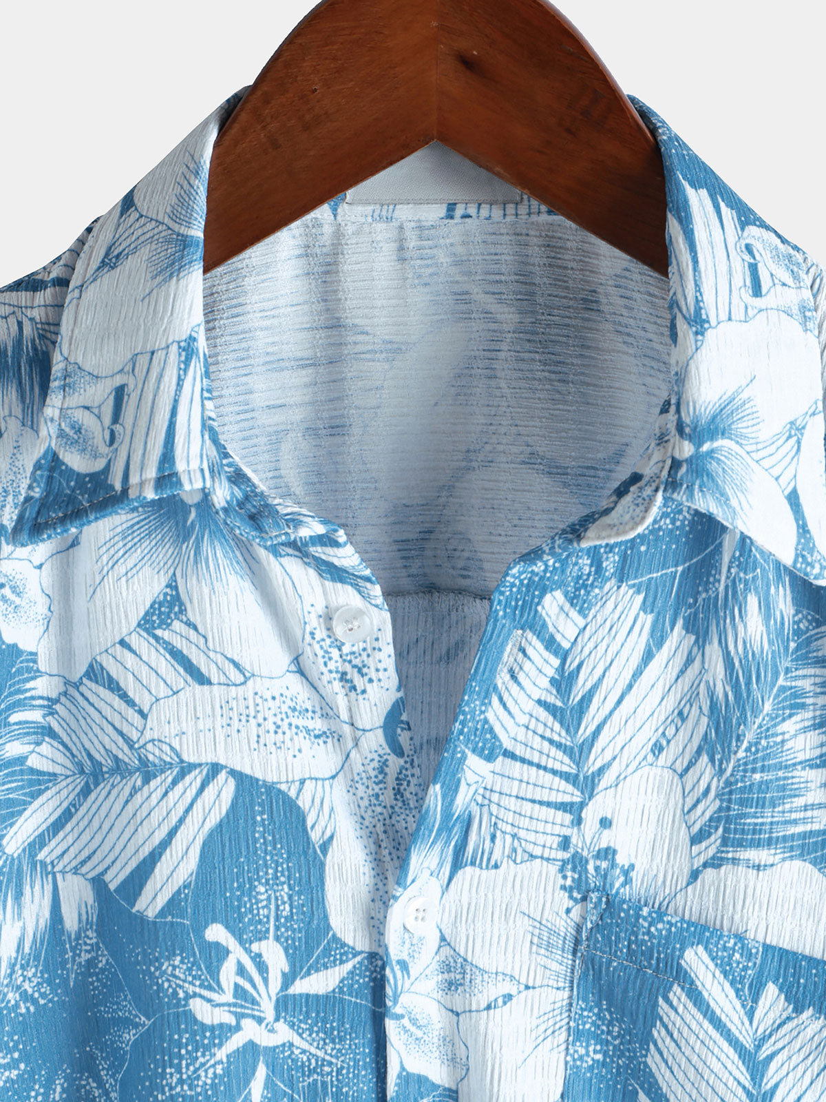 Camisa Blue Tropical estampado Summer Beach de manga corta para hombre