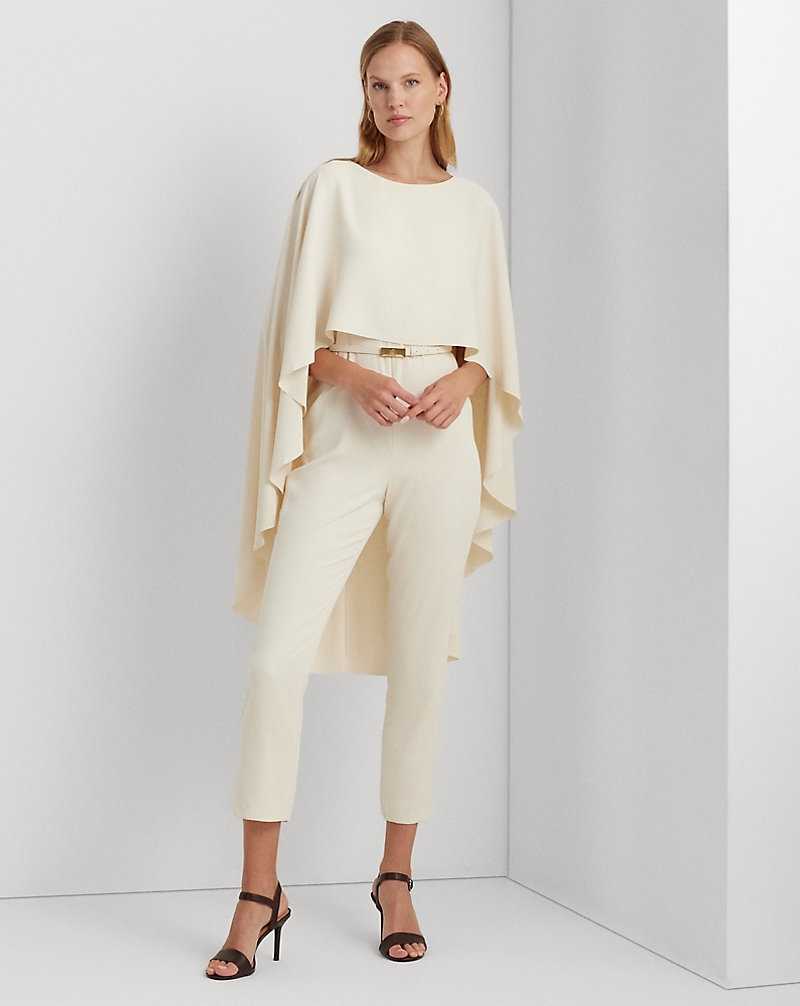 Vestido De Noche Ralph Lauren Belted Cape Georgette Mujer Creme | YTJNMXV-23 - vista 1