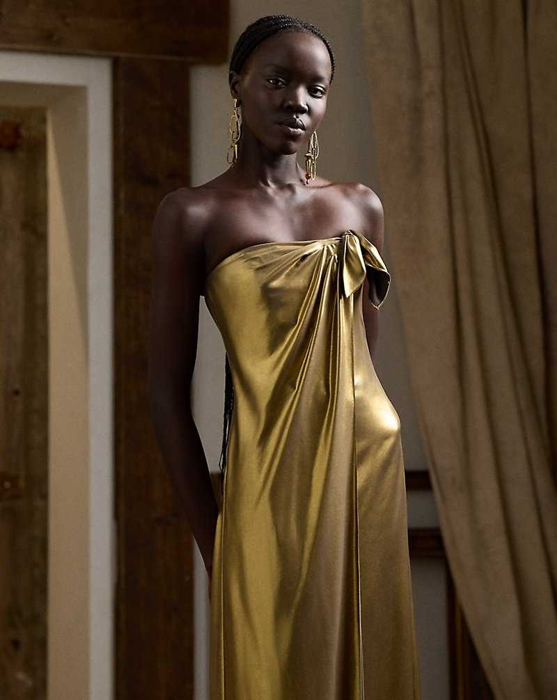 Vestido De Noche Ralph Lauren Brigitta Foiled Georgette Evening Mujer Dorados | YMEGUVD-49 - vista 3