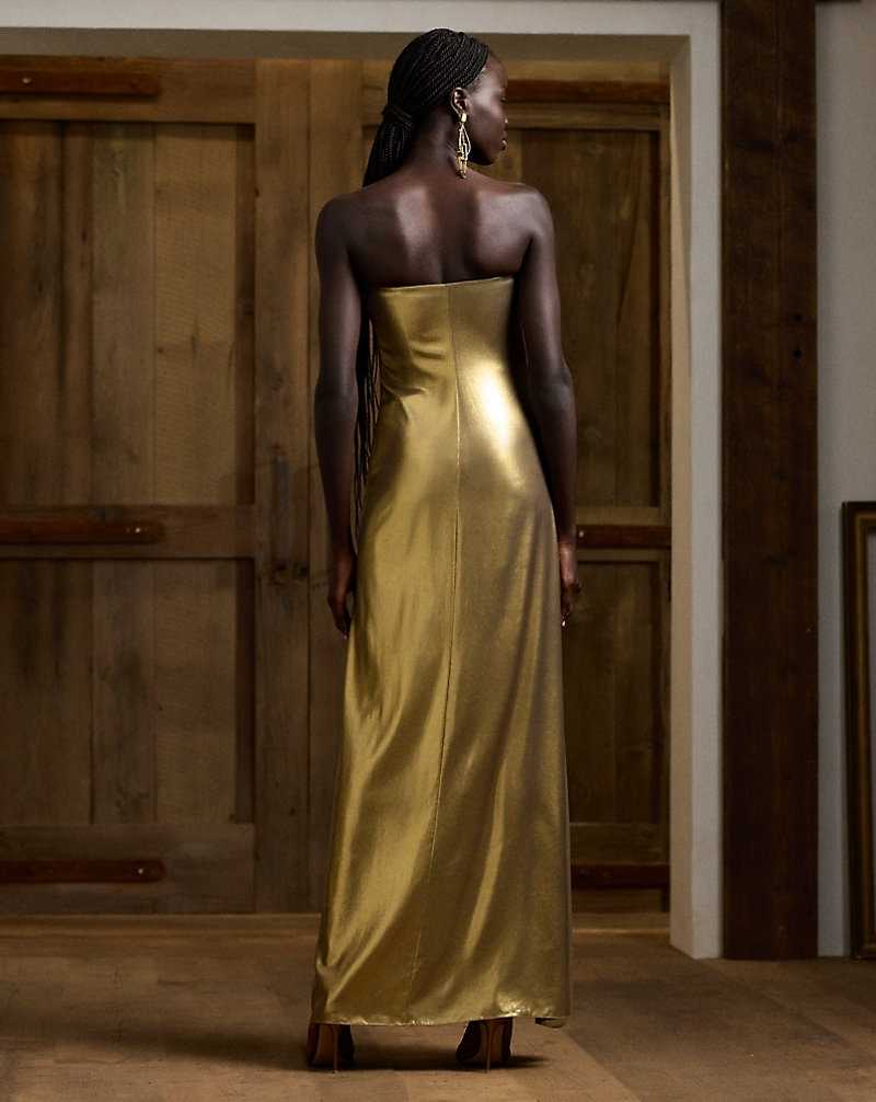 Vestido De Noche Ralph Lauren Brigitta Foiled Georgette Evening Mujer Dorados | YMEGUVD-49 - vista 4