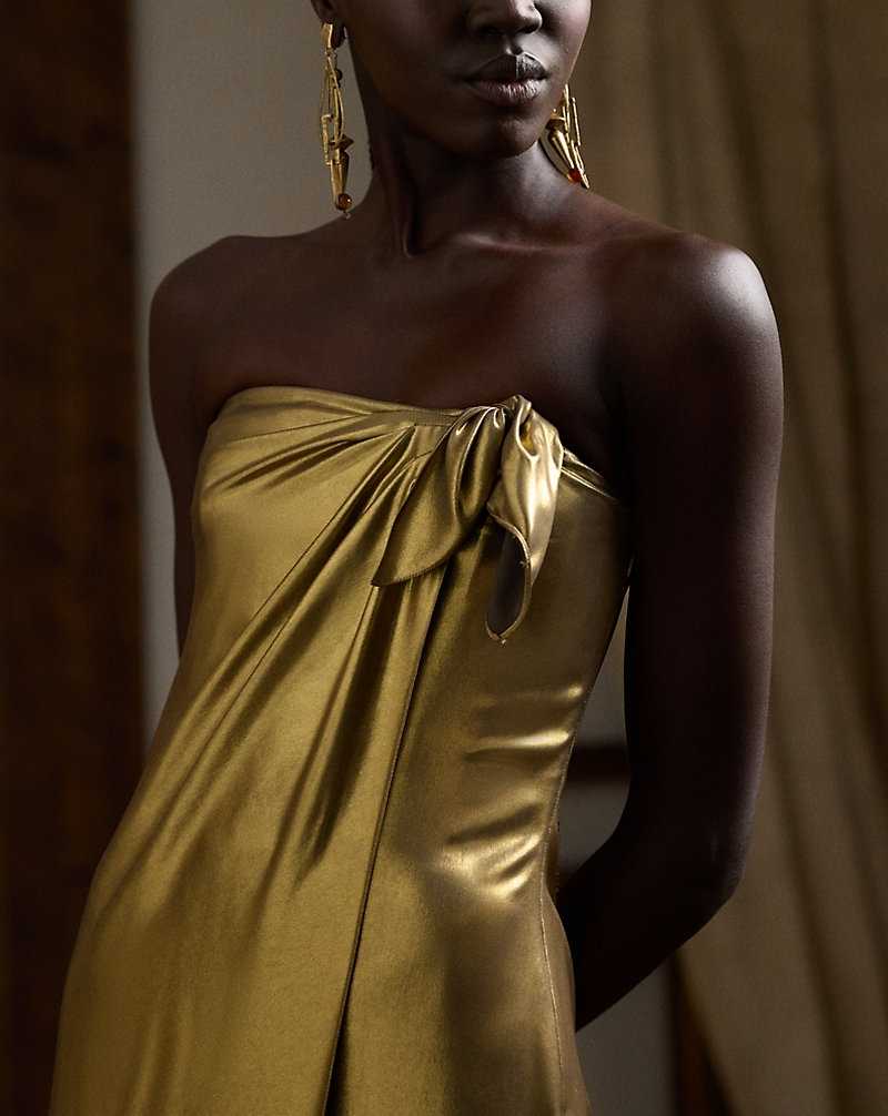 Vestido De Noche Ralph Lauren Brigitta Foiled Georgette Evening Mujer Dorados | YMEGUVD-49 - vista 5