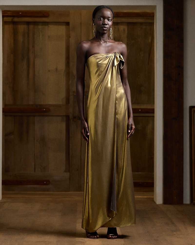 Vestido De Noche Ralph Lauren Brigitta Foiled Georgette Evening Mujer Dorados | YMEGUVD-49 - vista 1