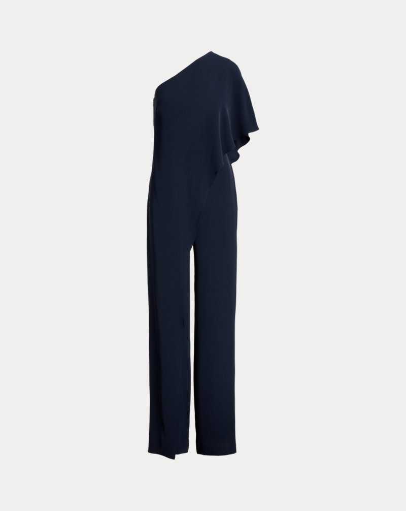 Vestido De Noche Ralph Lauren Cape Georgette One-Shoulder Mujer Azul Marino | OKBTMGC-50 - vista 2