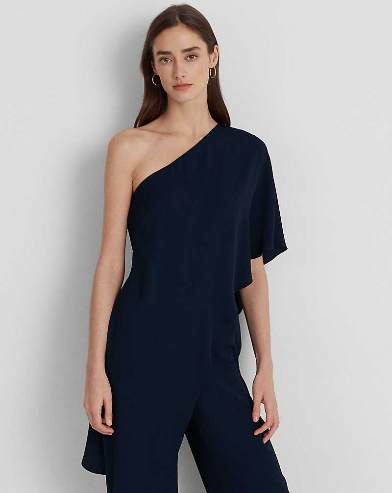 Vestido De Noche Ralph Lauren Cape Georgette One-Shoulder Mujer Azul Marino | OKBTMGC-50 - vista 3