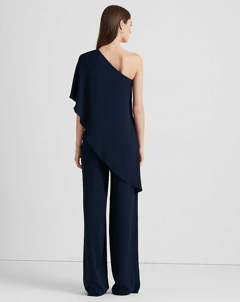 Vestido De Noche Ralph Lauren Cape Georgette One-Shoulder Mujer Azul Marino | OKBTMGC-50 - vista 4