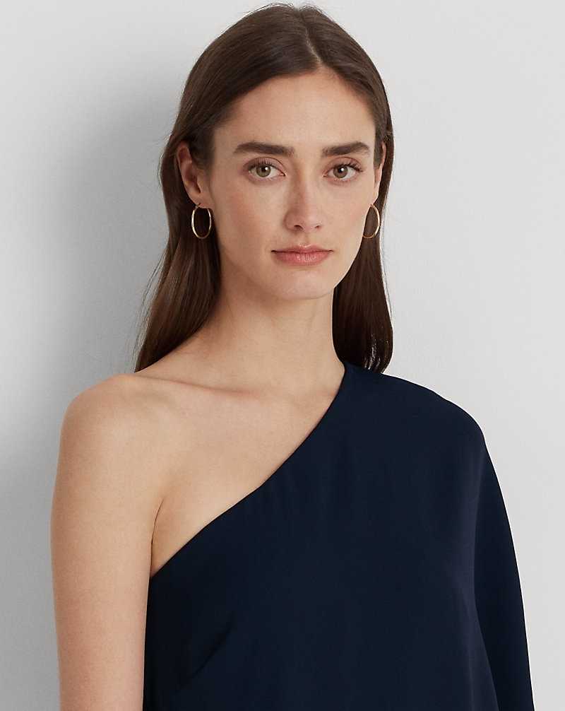 Vestido De Noche Ralph Lauren Cape Georgette One-Shoulder Mujer Azul Marino | OKBTMGC-50 - vista 5
