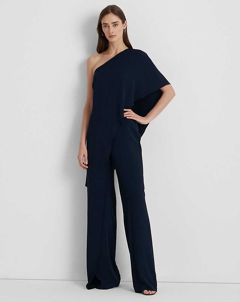 Vestido De Noche Ralph Lauren Cape Georgette One-Shoulder Mujer Azul Marino | OKBTMGC-50 - vista 1