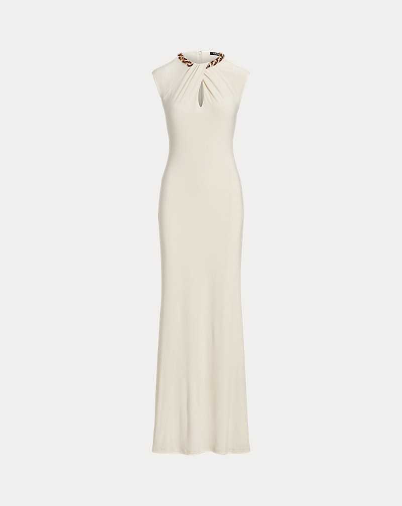 Vestido De Noche Ralph Lauren Chain-Trim Stretch Jersey Gown Mujer Creme | PGUQOLV-38 - vista 2