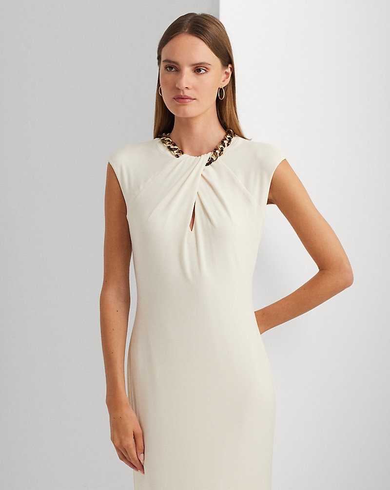 Vestido De Noche Ralph Lauren Chain-Trim Stretch Jersey Gown Mujer Creme | PGUQOLV-38 - vista 3