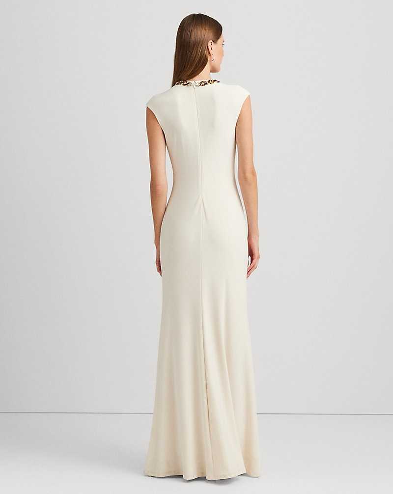 Vestido De Noche Ralph Lauren Chain-Trim Stretch Jersey Gown Mujer Creme | PGUQOLV-38 - vista 4