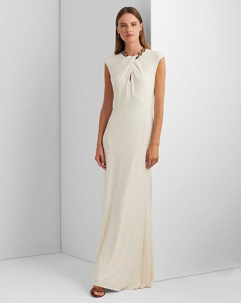 Vestido De Noche Ralph Lauren Chain-Trim Stretch Jersey Gown Mujer Creme | PGUQOLV-38 - vista 1