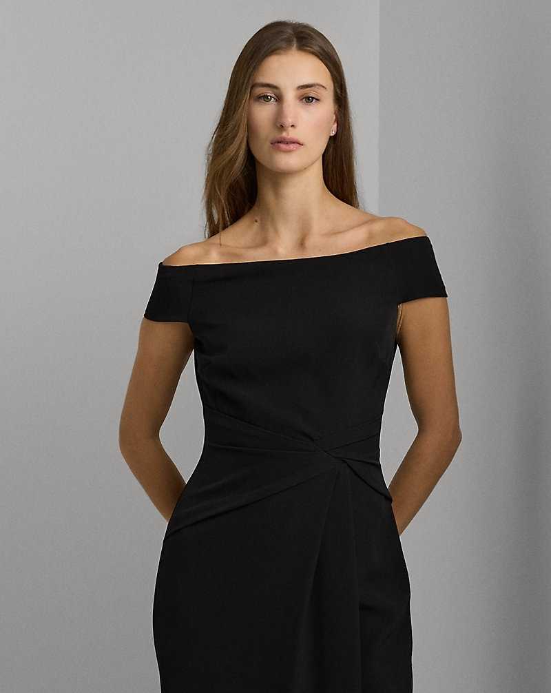 Vestido De Noche Ralph Lauren Crepe Off-the-Shoulder Gown Mujer Negros | DZATHSL-10 - vista 3