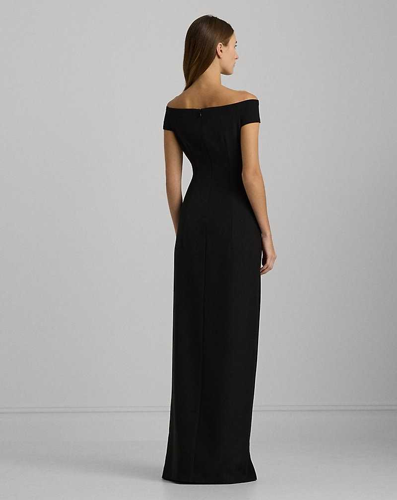 Vestido De Noche Ralph Lauren Crepe Off-the-Shoulder Gown Mujer Negros | DZATHSL-10 - vista 4