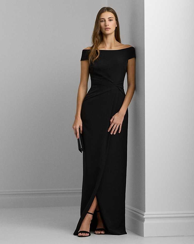 Vestido De Noche Ralph Lauren Crepe Off-the-Shoulder Gown Mujer Negros | DZATHSL-10 - vista 1