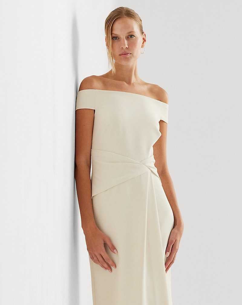 Vestido De Noche Ralph Lauren Crepe Off-the-Shoulder Gown Mujer Creme | XRJVOHD-18 - vista 3