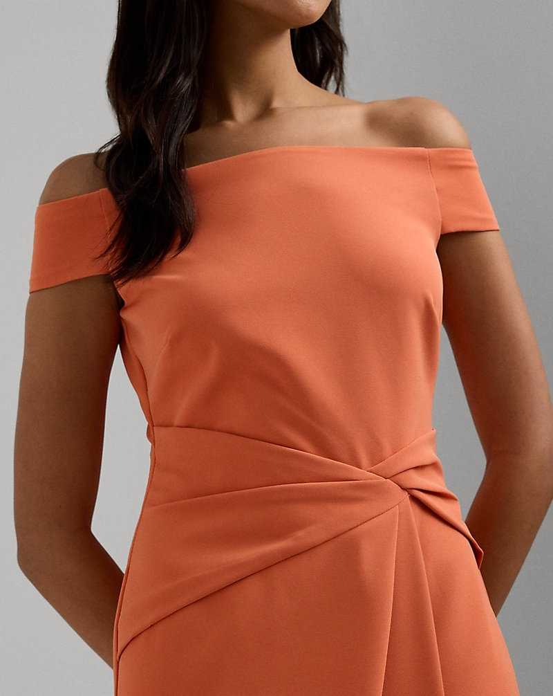 Vestido De Noche Ralph Lauren Crepe Off-the-Shoulder Gown Mujer Naranjas | KCHGFRZ-98 - vista 5