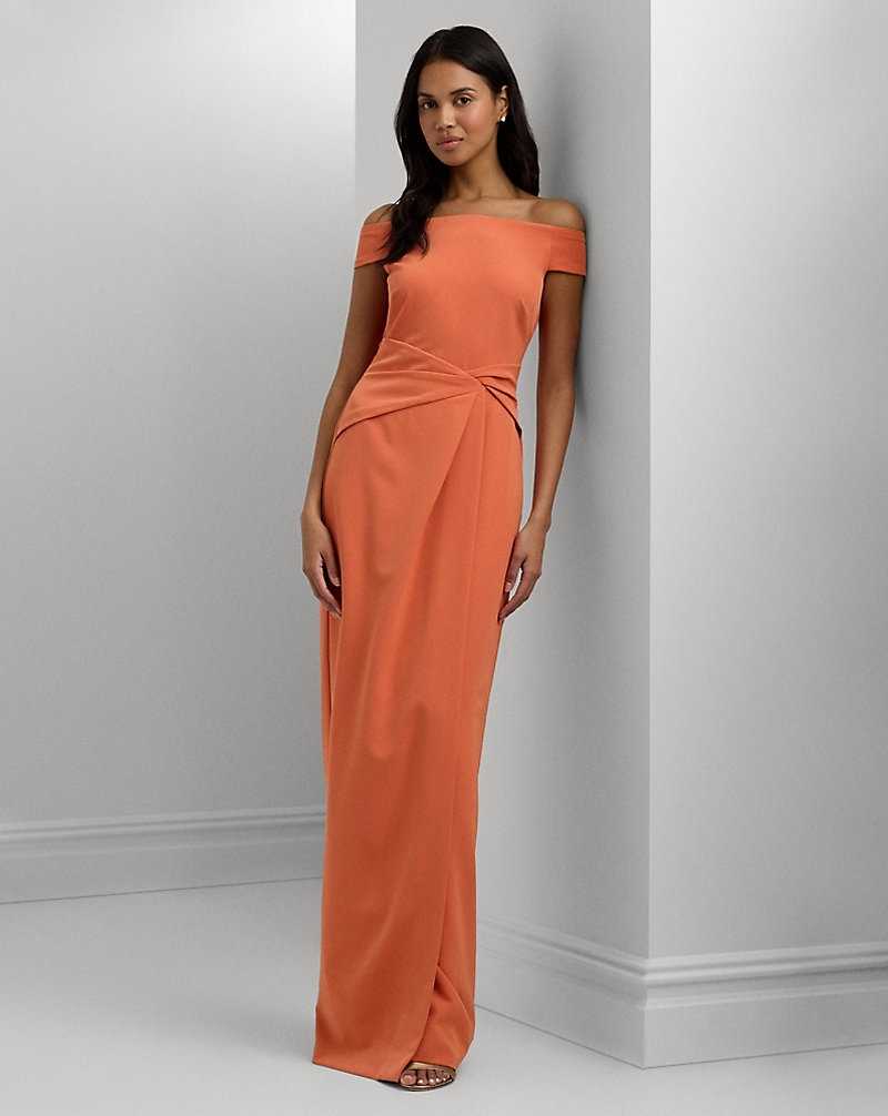 Vestido De Noche Ralph Lauren Crepe Off-the-Shoulder Gown Mujer Naranjas | KCHGFRZ-98 - vista 1