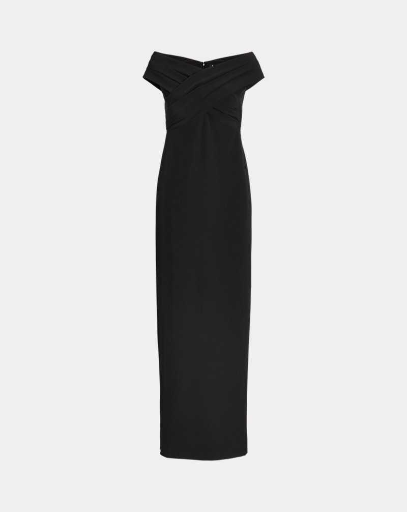 Vestido De Noche Ralph Lauren Crepe Off-the-Shoulder Gown Mujer Negros | RZXADFB-38 - vista 2