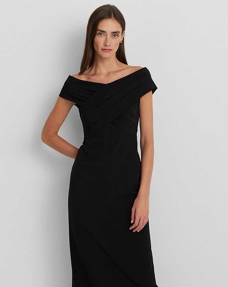 Vestido De Noche Ralph Lauren Crepe Off-the-Shoulder Gown Mujer Negros | RZXADFB-38 - vista 3